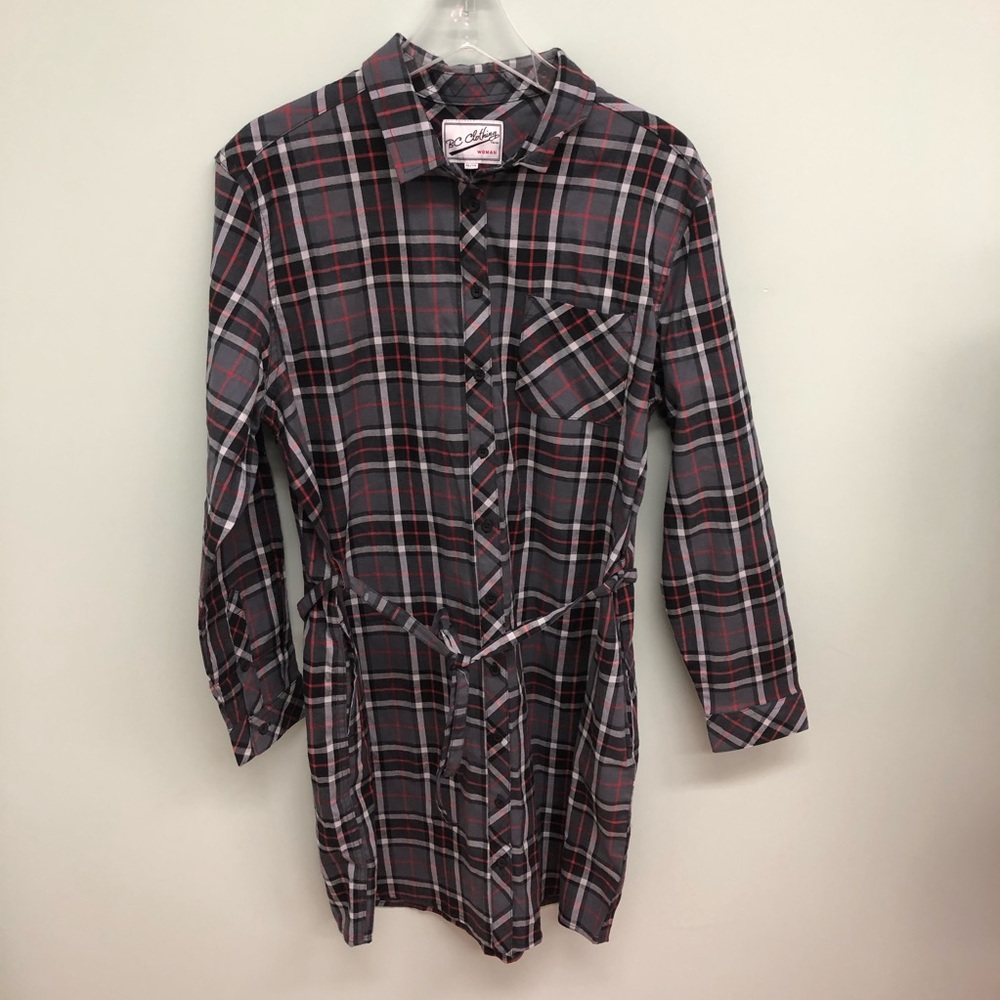 BC Clothing | Women's Plaid Dress | Grey and Red